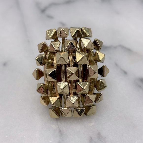 Chunky Studded Cluster Gold Tone Fashion Stretch Ring - Picture 6 of 7